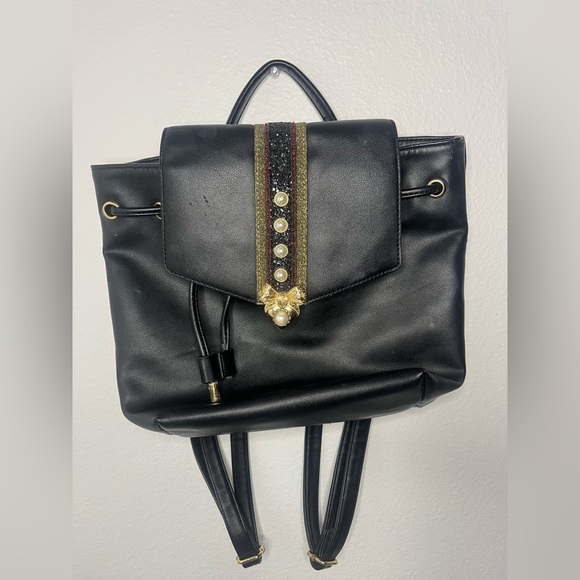 ALDO Black Backpack Purse with Gold & Pearl Details 🎒✨ - Picture 1 of 7
